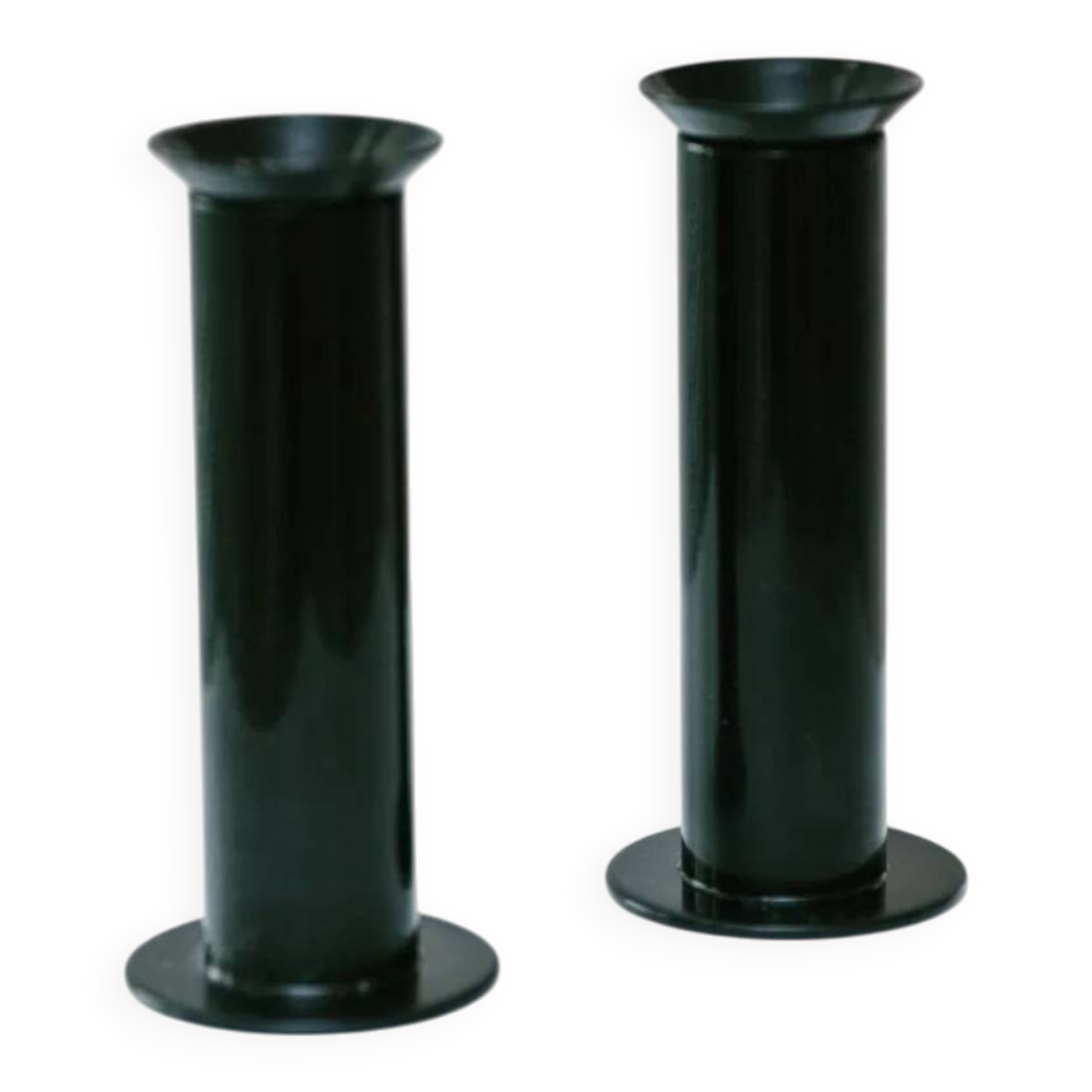 Set of 2 glossy black metal candleholders in retro Ikea Memphis style