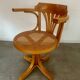 Old “American” office armchair in blond oak wood, curved cannage design, 60s vintage