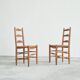 6 solid oak and woven bamboo chairs, mid-century, 1950s