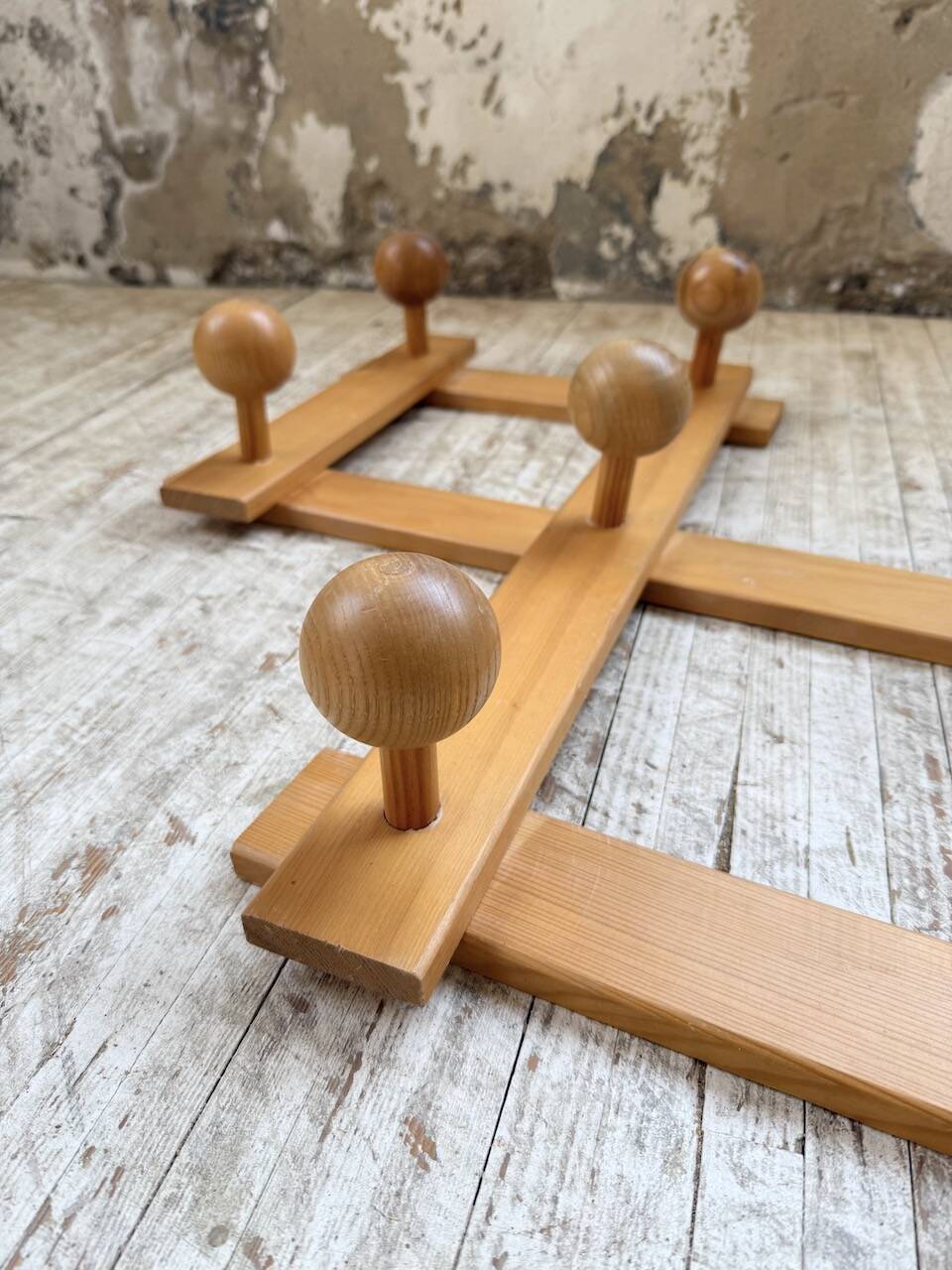 Pine wall coat rack 1980