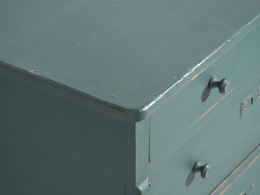Antique painted pine chest of drawers – European rustic green chest of drawers – circa 1900