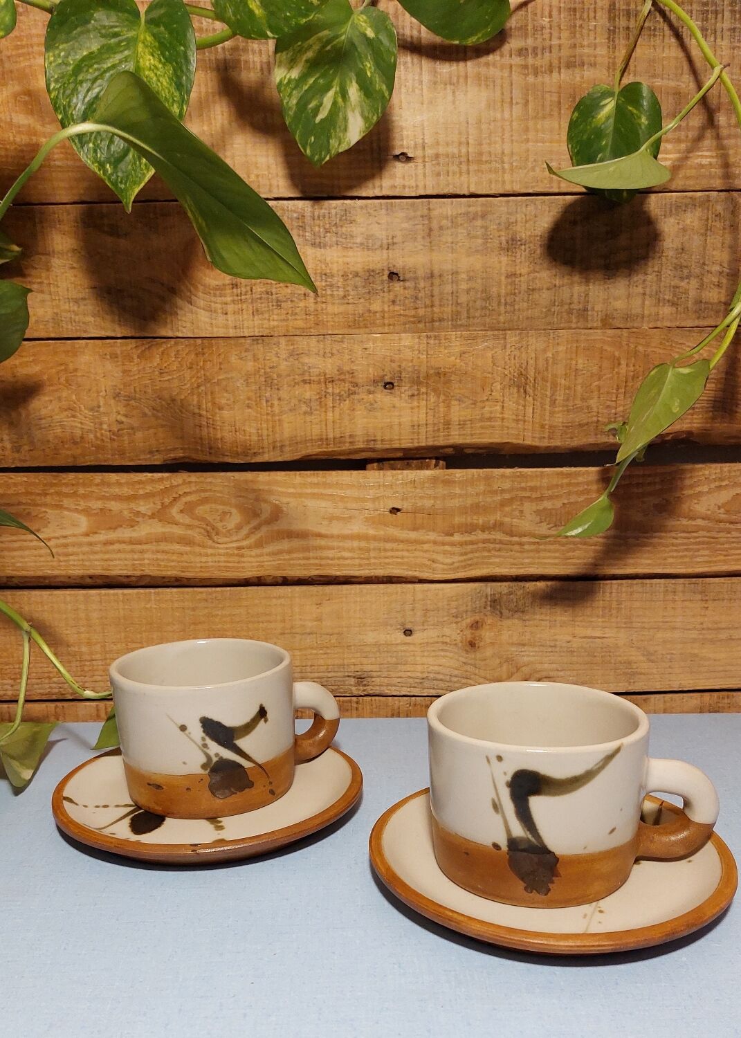 Duo mug/Vintage dessert plate "La Colombe" Ceramic