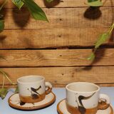 Duo mug/Vintage dessert plate "La Colombe" Ceramic