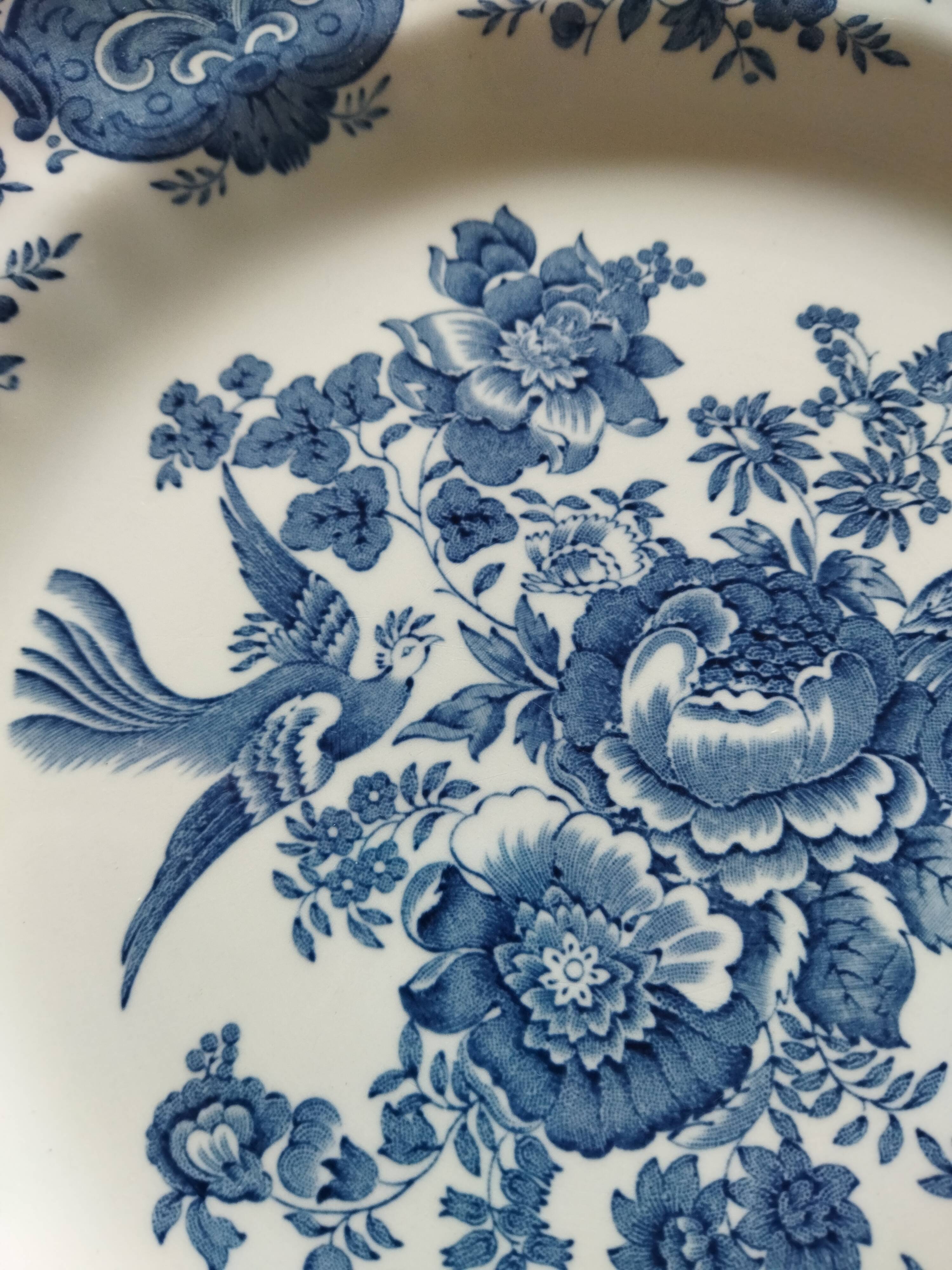 12 English dinner plates Ridgway "Windsor" ("Asiatic Pheasants") blue & white