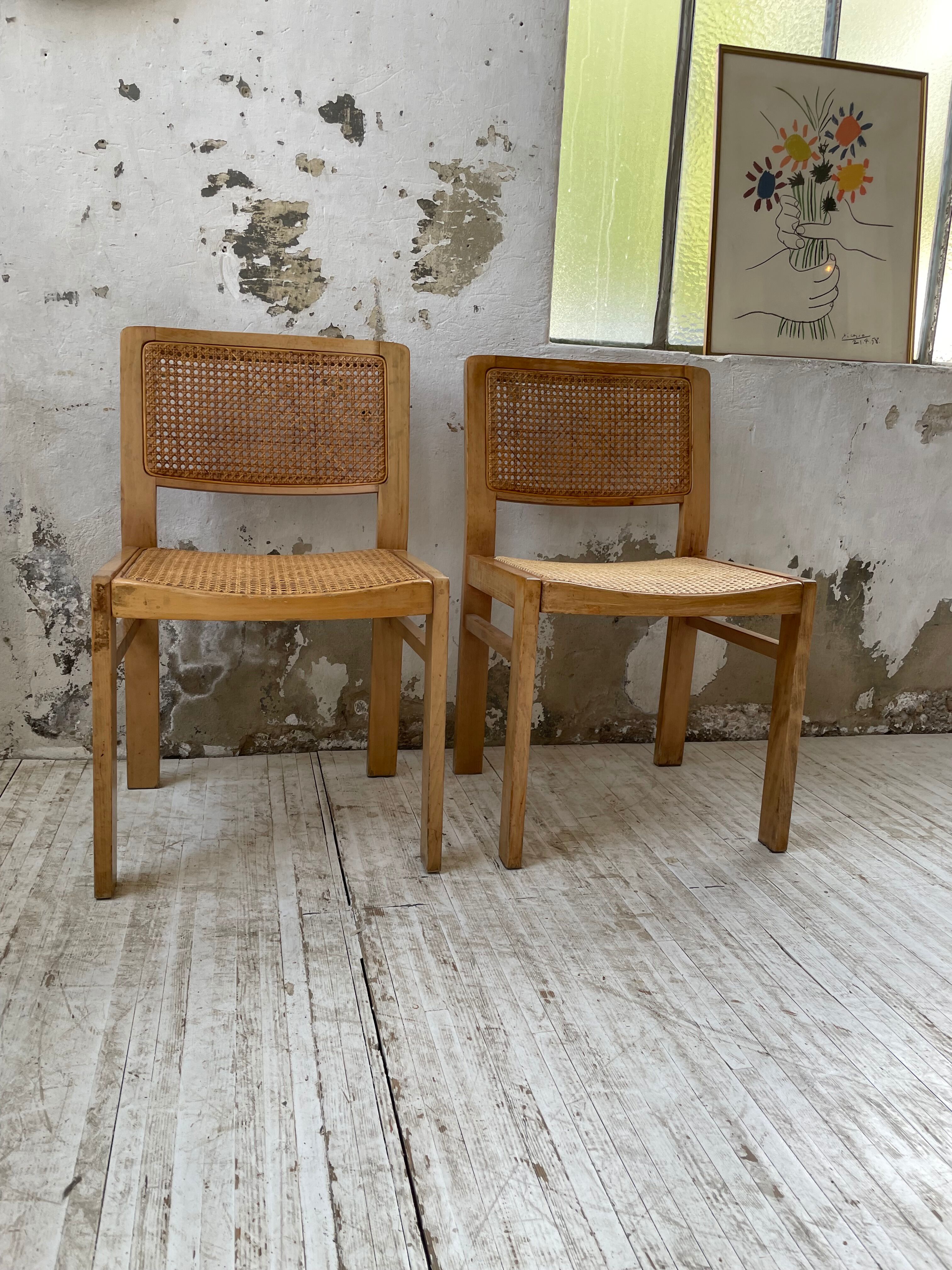 Pair of Baumann chairs beech and cannage