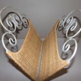 Porte-revue rotin et fer forgé shabby