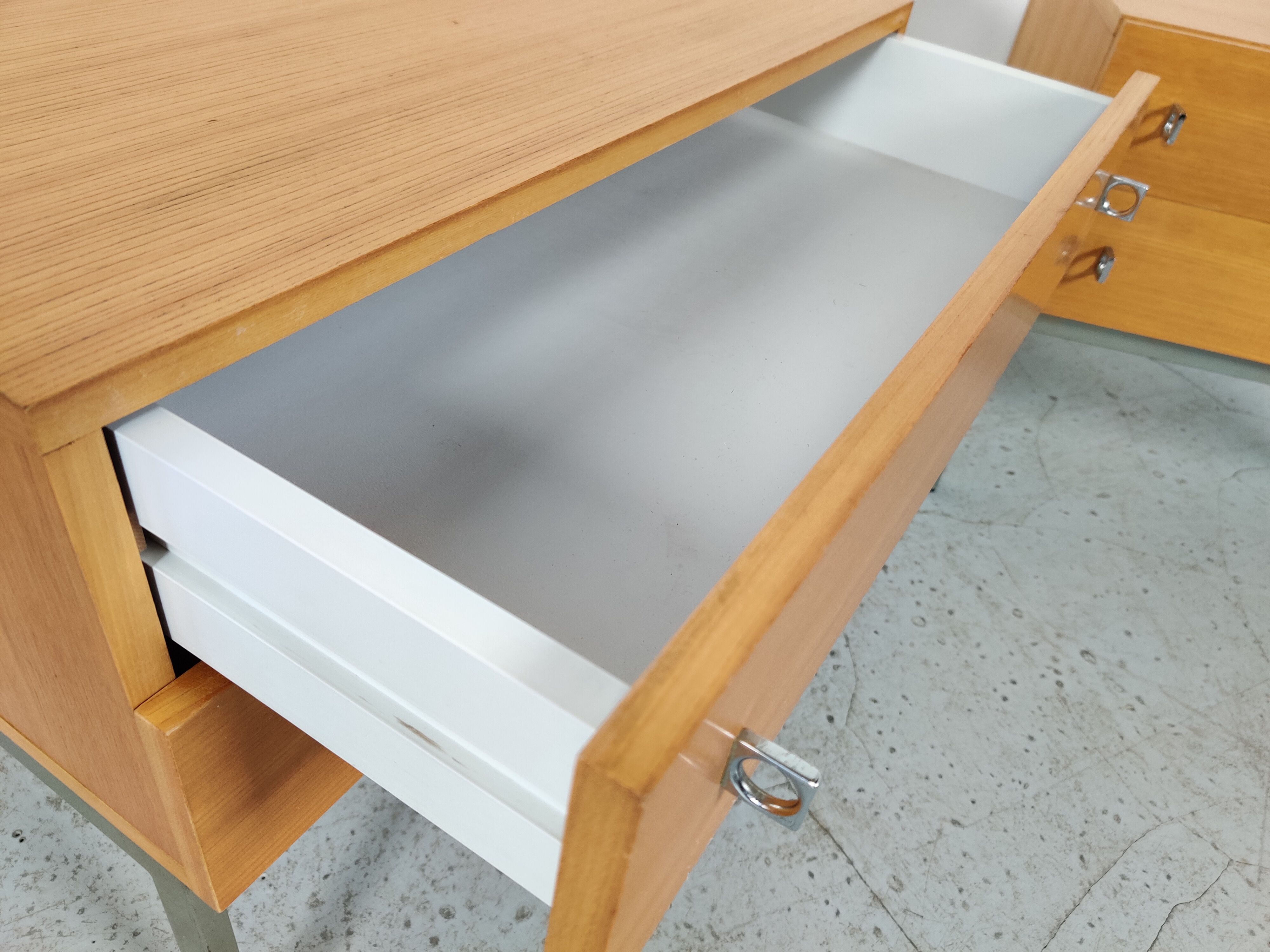 Pair of Scandinavian bedside tables, wood and metal 60s