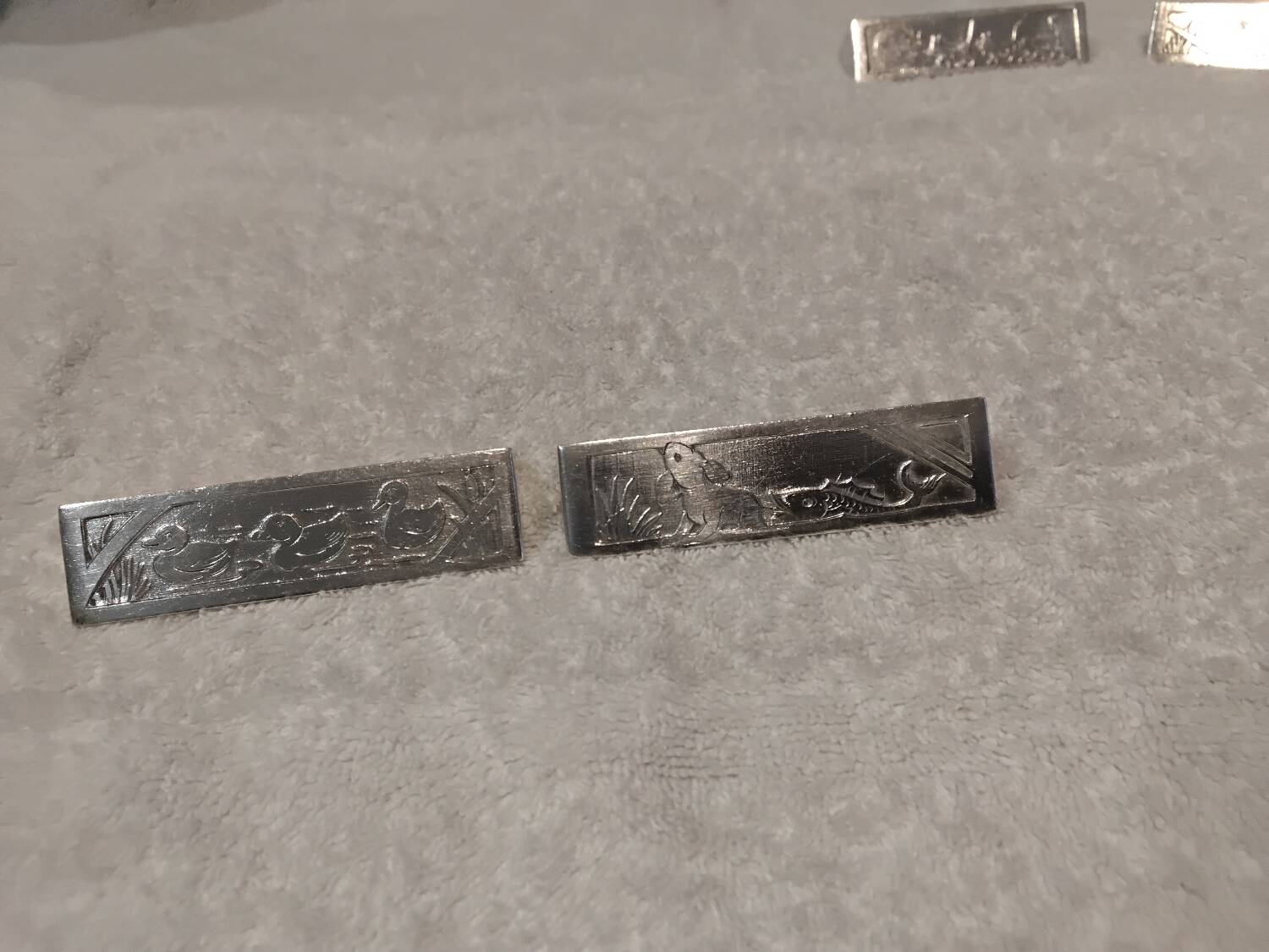 10 silver-plated metal knife and card holders, art deco style, Rabier