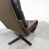 Fauteuil scandinave 1970 bois laminé courbé assise Cuir