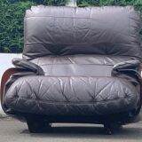 Pair of armchairs and ottoman leather Marsala by Michel Ducaroy for Ligne Roset 1970