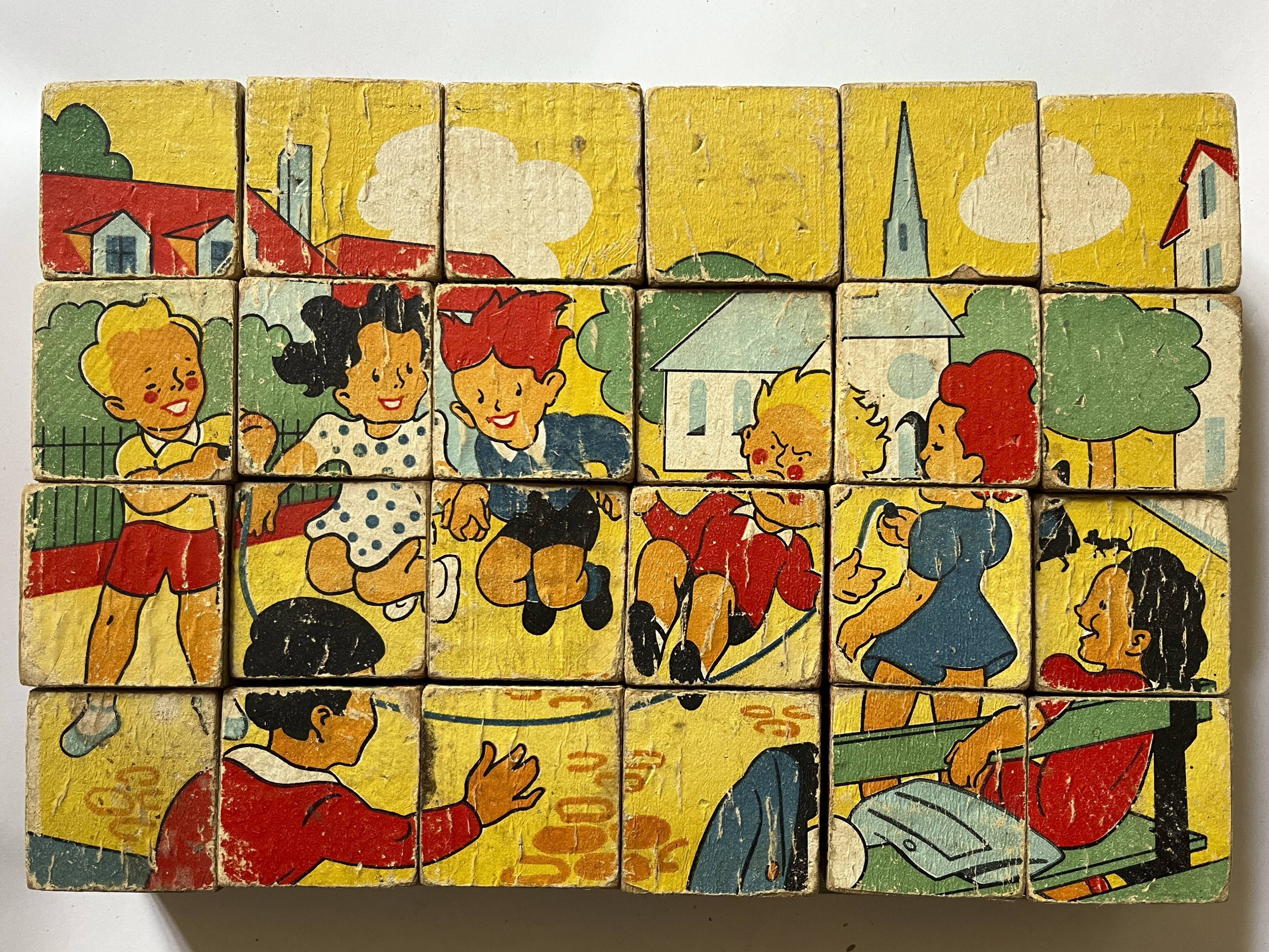 Set of wooden cubes from the 1900s six views