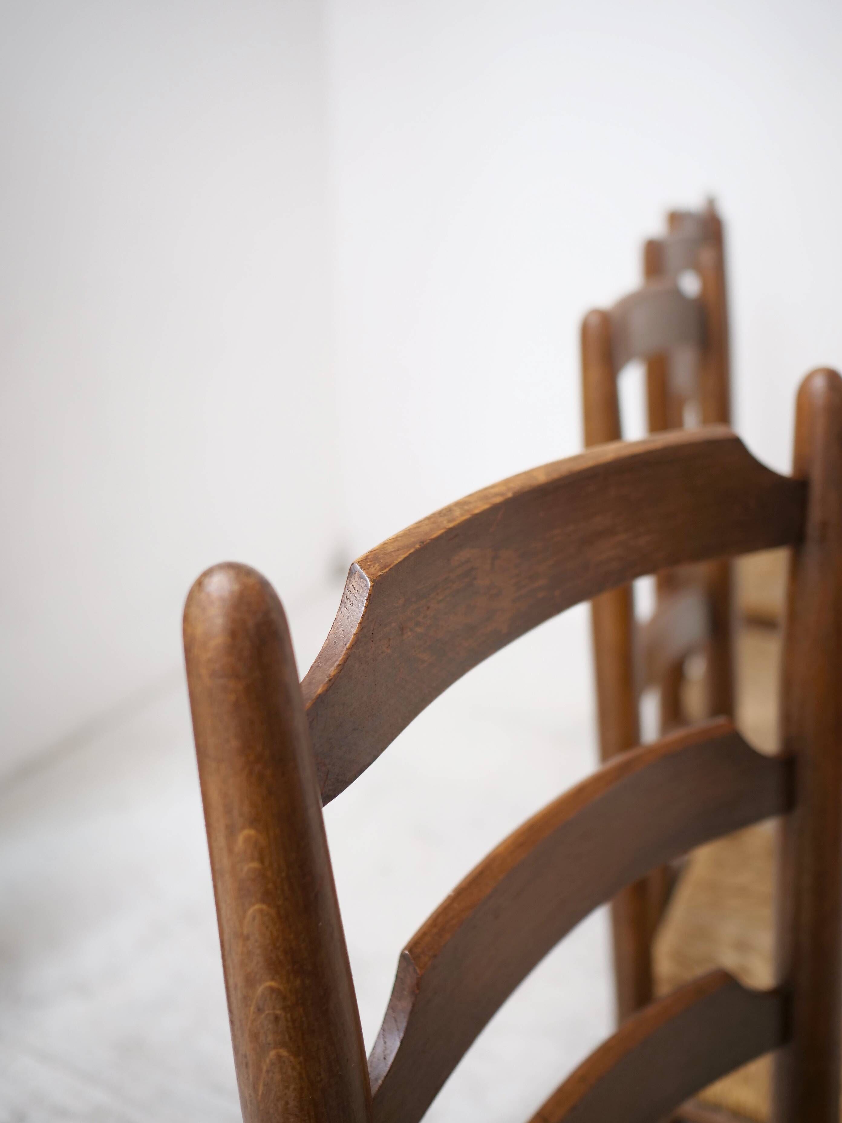 Architectural high-back chairs, straw seat, set of 4.