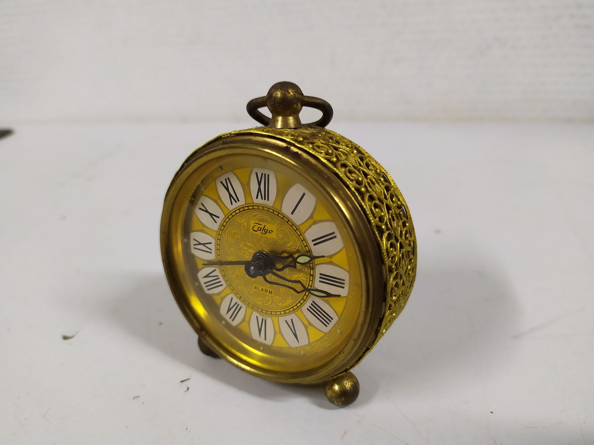 beautiful little golden mechanical alarm clock - vintage - TALGO - works