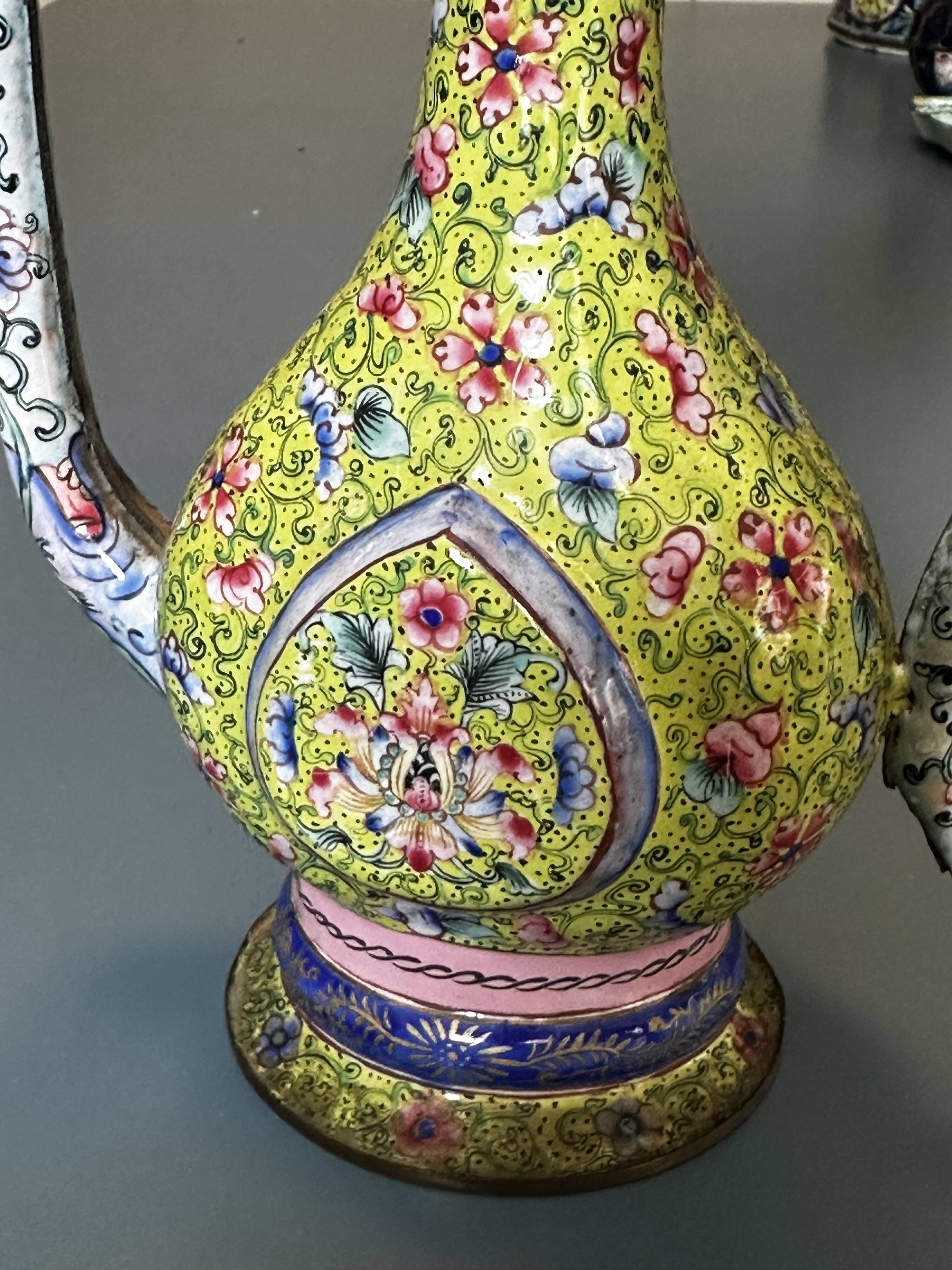 Chinese ewer in painted enamel on copper – floral decoration - Canton 18