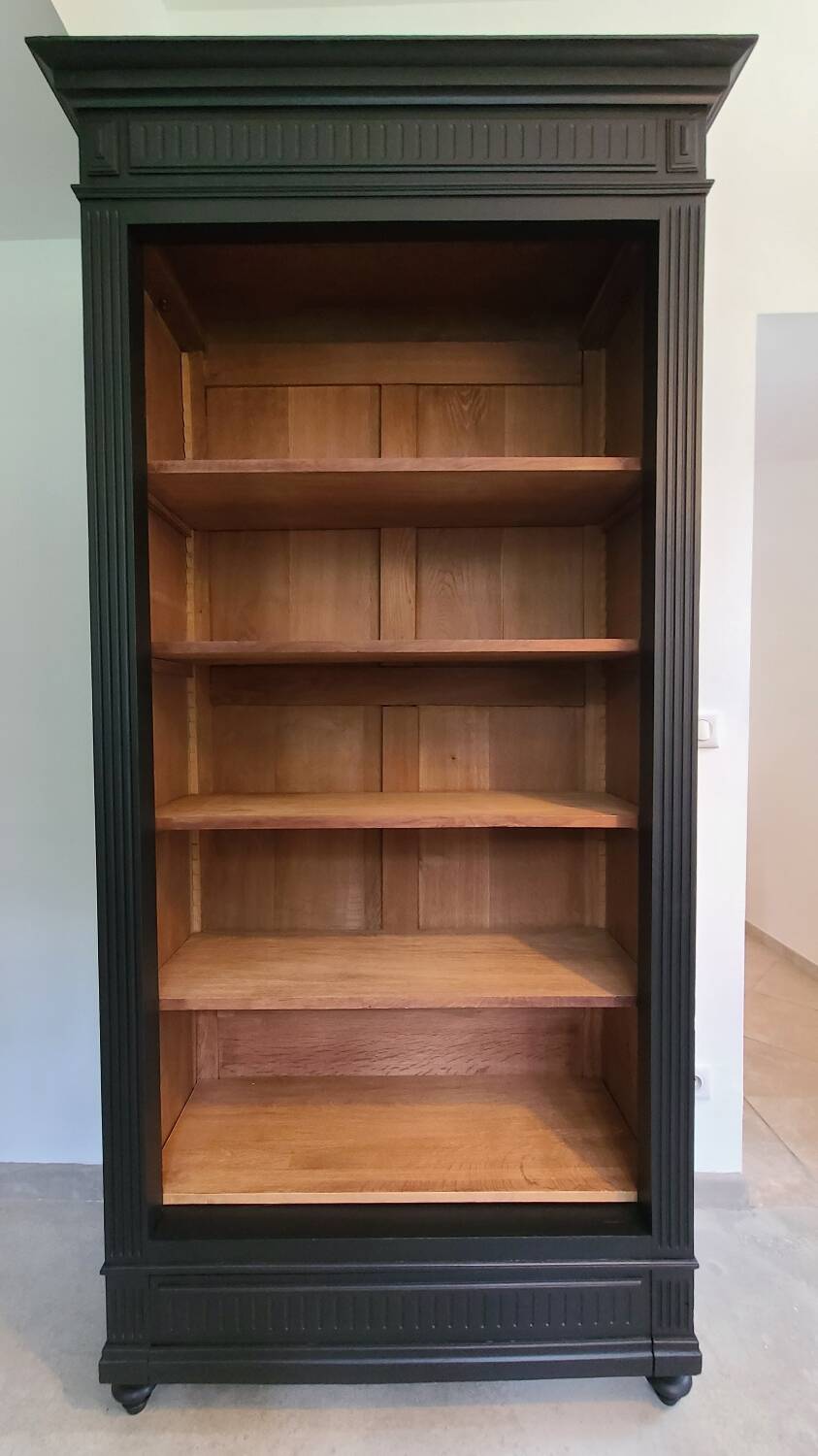 Old black oak bookcase drawer storage unit dresser shelf cabinet of curiosities