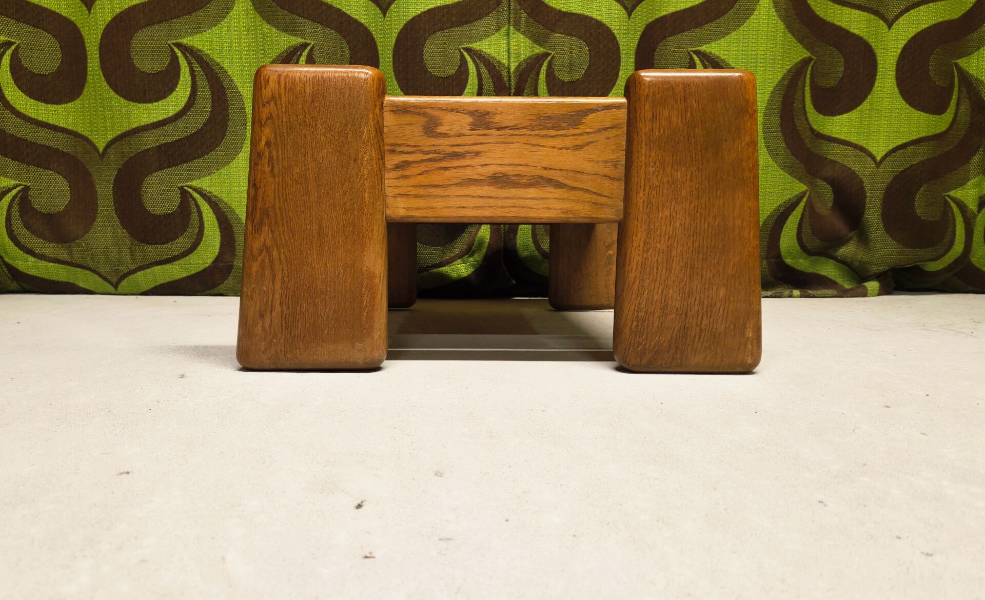 Brutalist oak footstool coffee table - 1970s