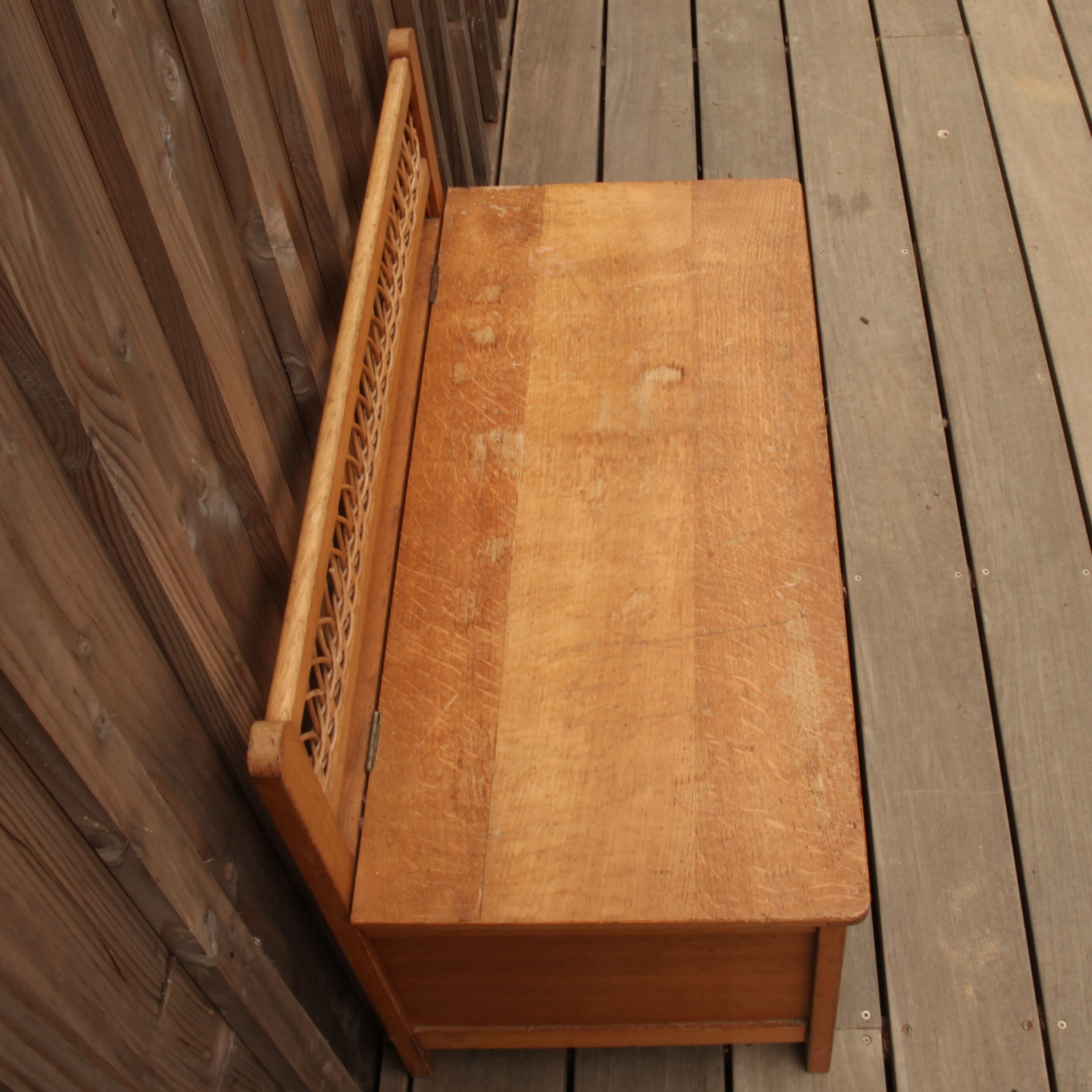 Rattan and wood bench chest