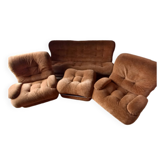 Ensemble canapé et fauteuils velours