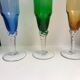 Set of 5 colorful champagne flutes feet worked 60-70s