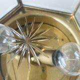 Art Deco hexagonal ceiling light in brass and glass