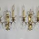 Pair of French Double Brass & Glass Wall Lights Adorned With Crystals