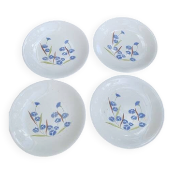 Lot de 4 assiettes à dessert longchamp modèle de bleuets anciennes