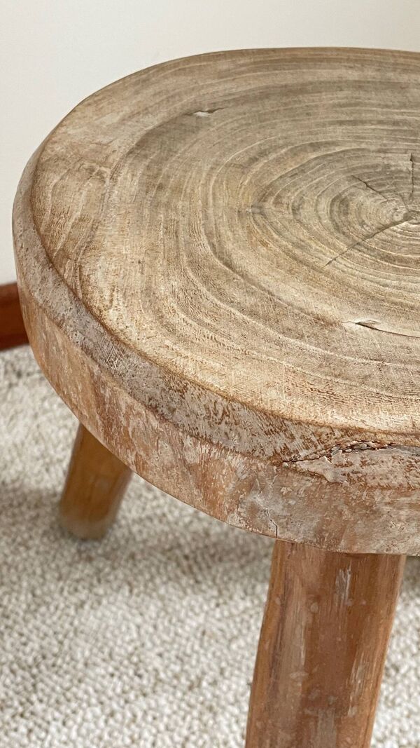 Tabouret tripode bois massif vintage