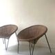 Italian sunflowers armchair in rattan and black metal, 1950s design.
