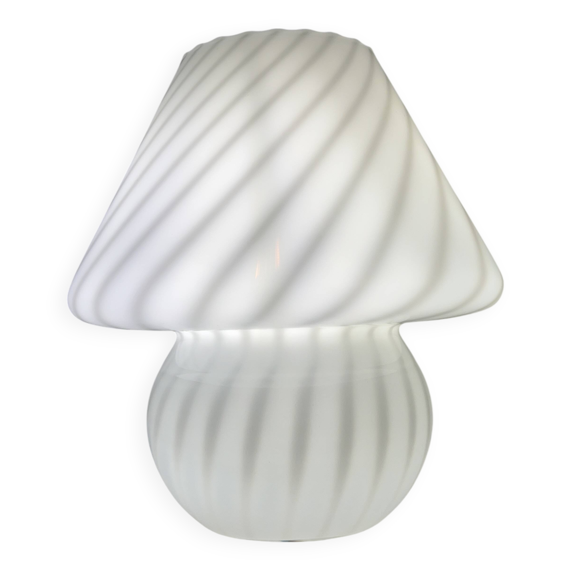 Vintage Murano Italy mushroom lamp with glossy white spiral decoration