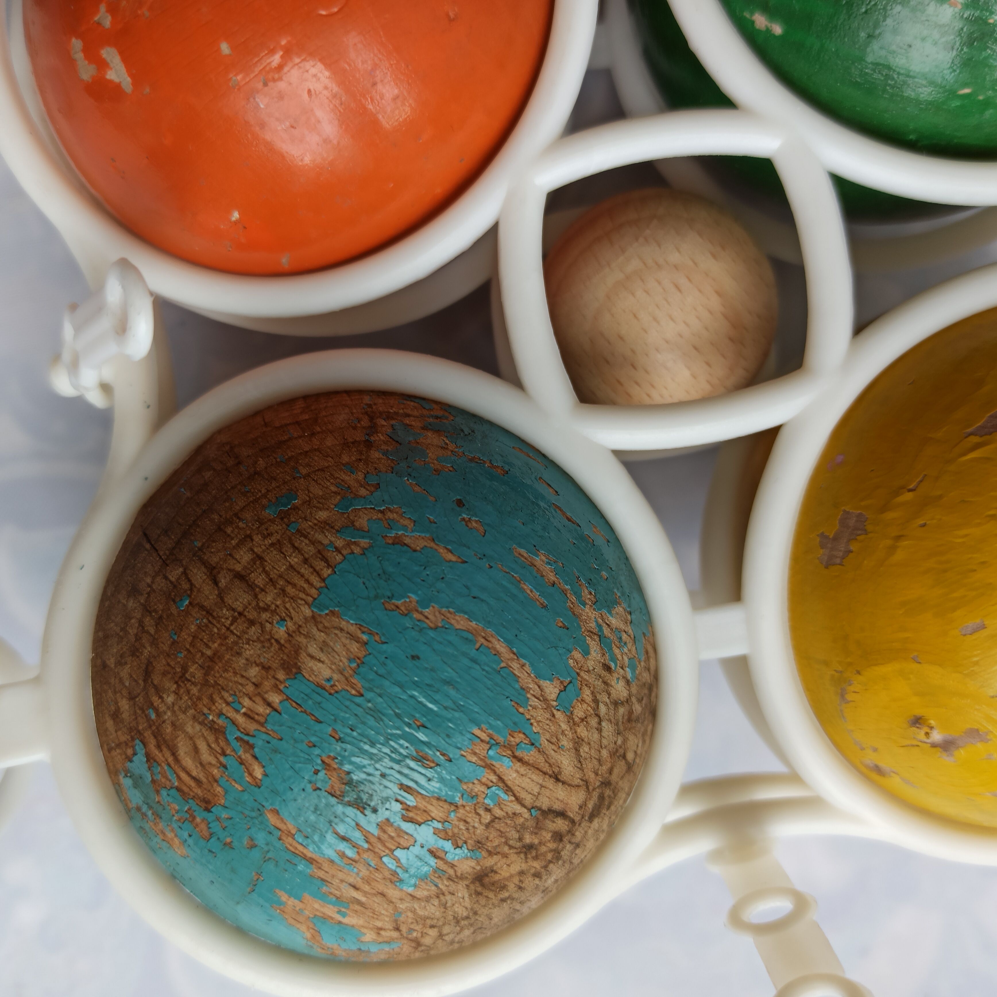 Vintage Jura multicoloured wooden petanque
