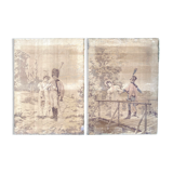 Pair of nineteenth century tapestries featuring a hussar and an elegant