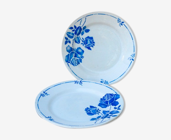 2 assiettes fleurs bleues Moulin des loups hamage Gilbert