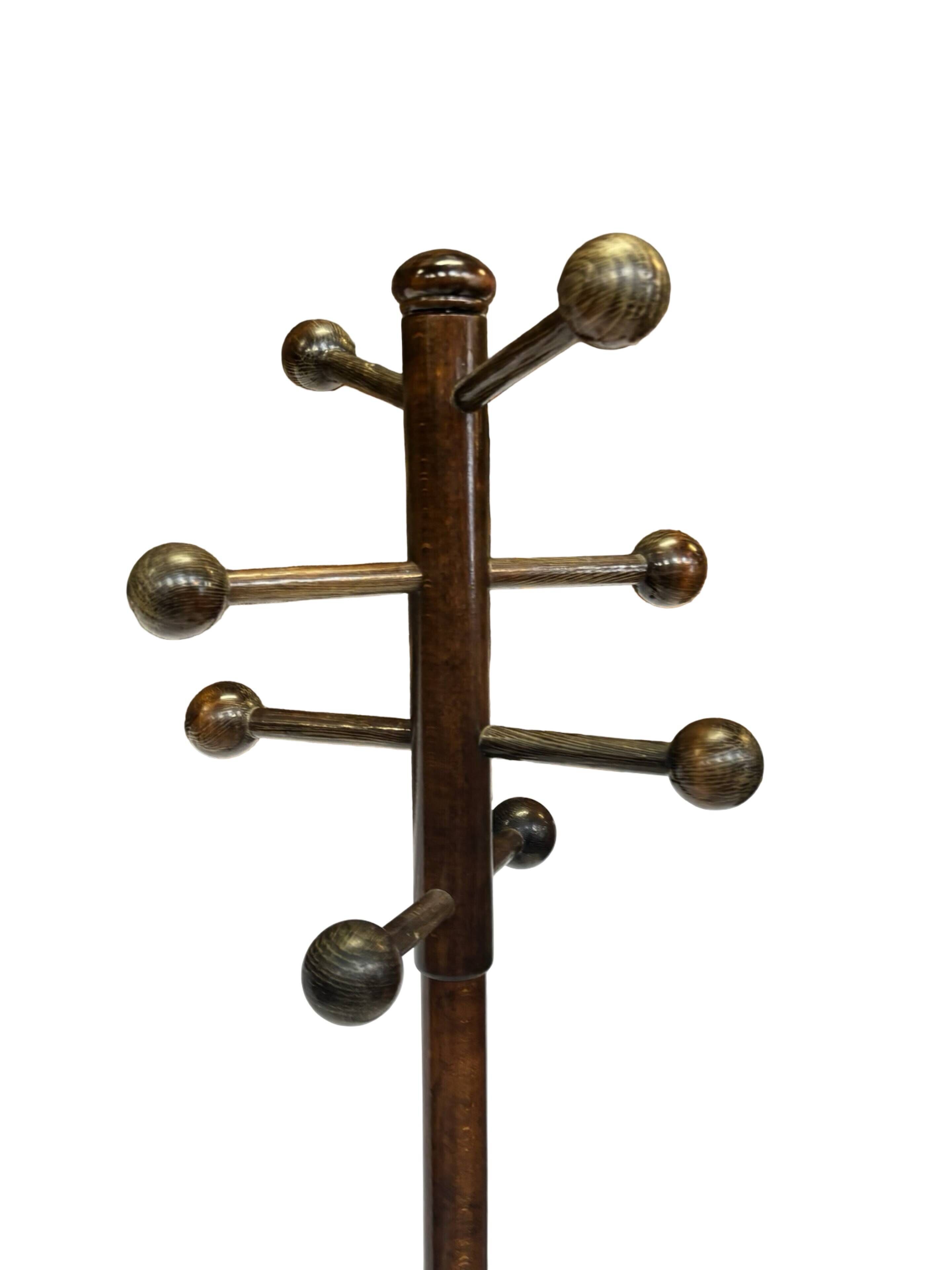 Vintage Wooden Sputnik Design Freestanding Coat Rack, 1970s, Brown