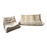 Ensemble Togo Ligne Roset vintage – canapé 3 places et chauffeuse