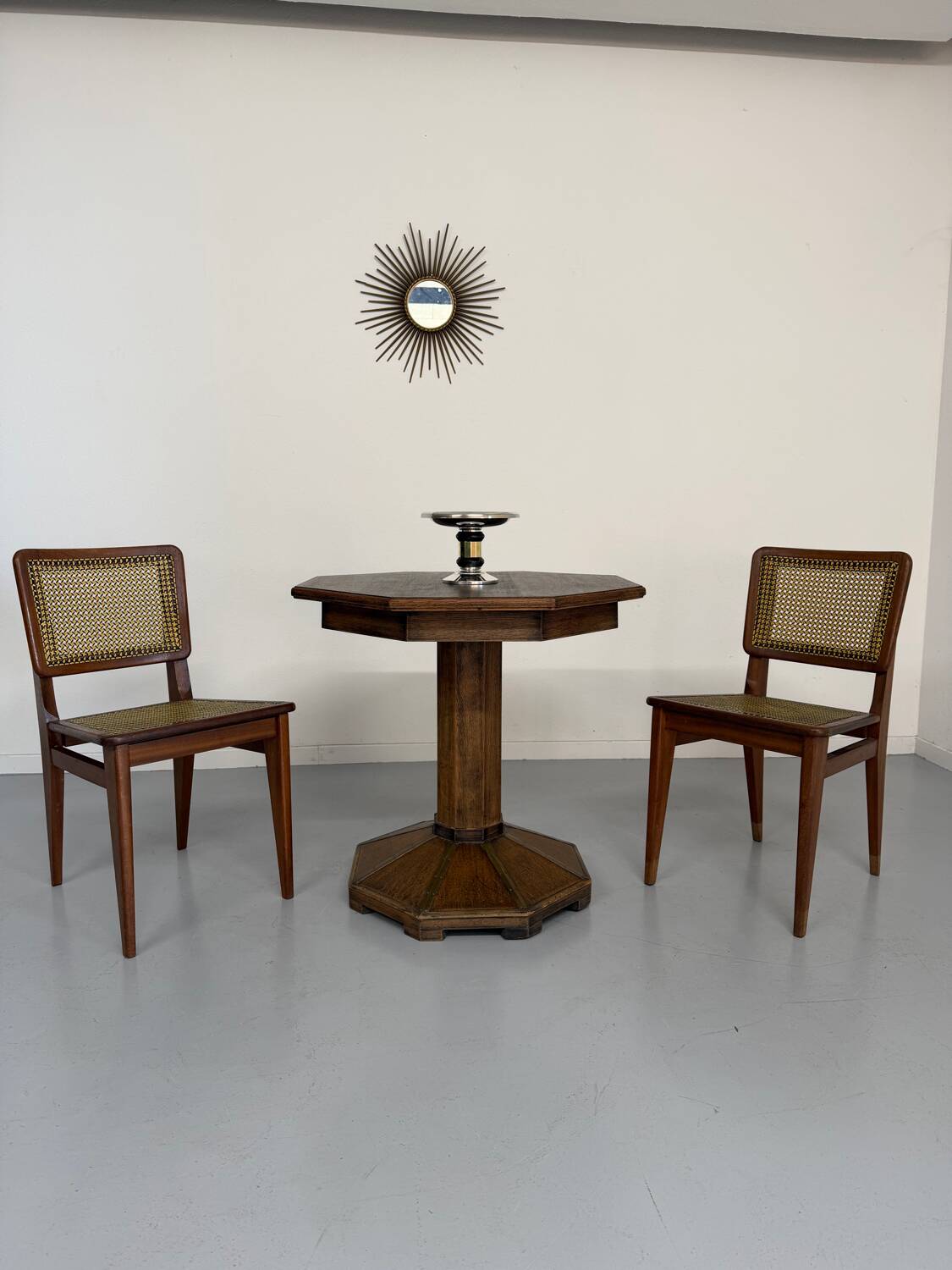 Ancienne table en bois de bistrot années 40/50 vintage finition laiton