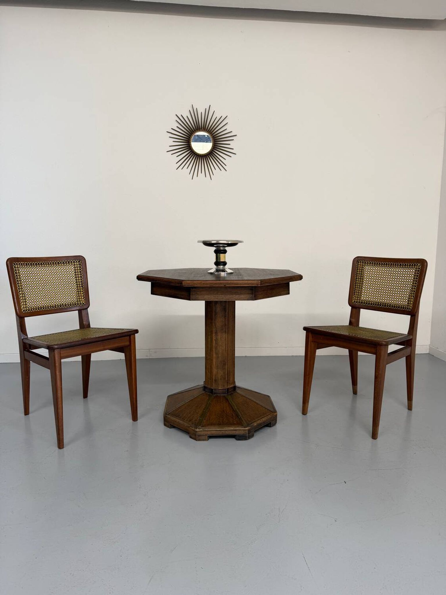 Ancienne table en bois de bistrot années 40/50 vintage finition laiton