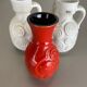 Set of 4 Red-White Fat Lava Op Art Pottery Vases by Bay Ceramics, Germany