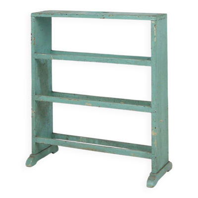 Petit rack ou bibliothèque industriel de couleur menthe avec 4 étagères, Belgique 1920