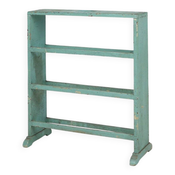 Petit rack ou bibliothèque industriel de couleur menthe avec 4 étagères, Belgique 1920