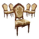 Chaises anciennes umbertines en noyer avec assise rembourrée, Italie, XIXe siècle