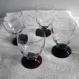 Series of 4 antique glasses with liqueur or port Art Deco Blown glass Purple foot