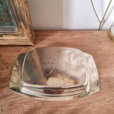 Silver metal butter dish, hazelnut handle