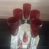 Lot 5 vintage ruby red glass flutes