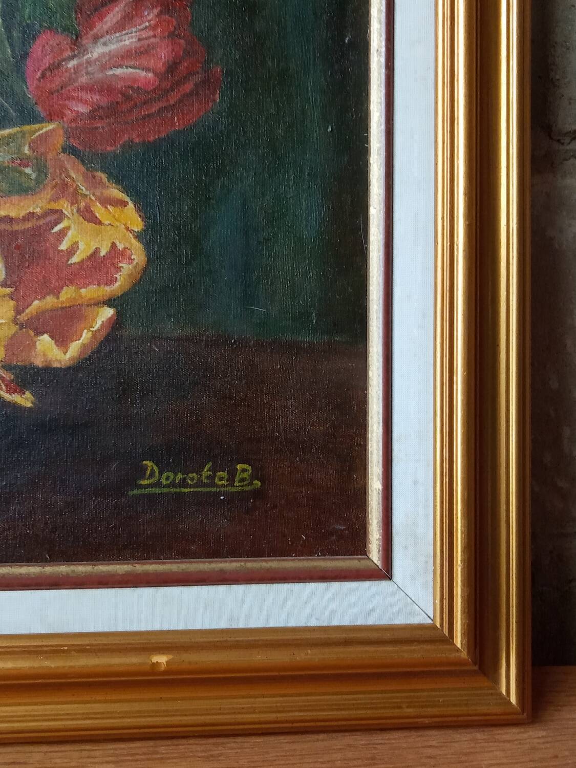 Canvas, flower painting and gold frame