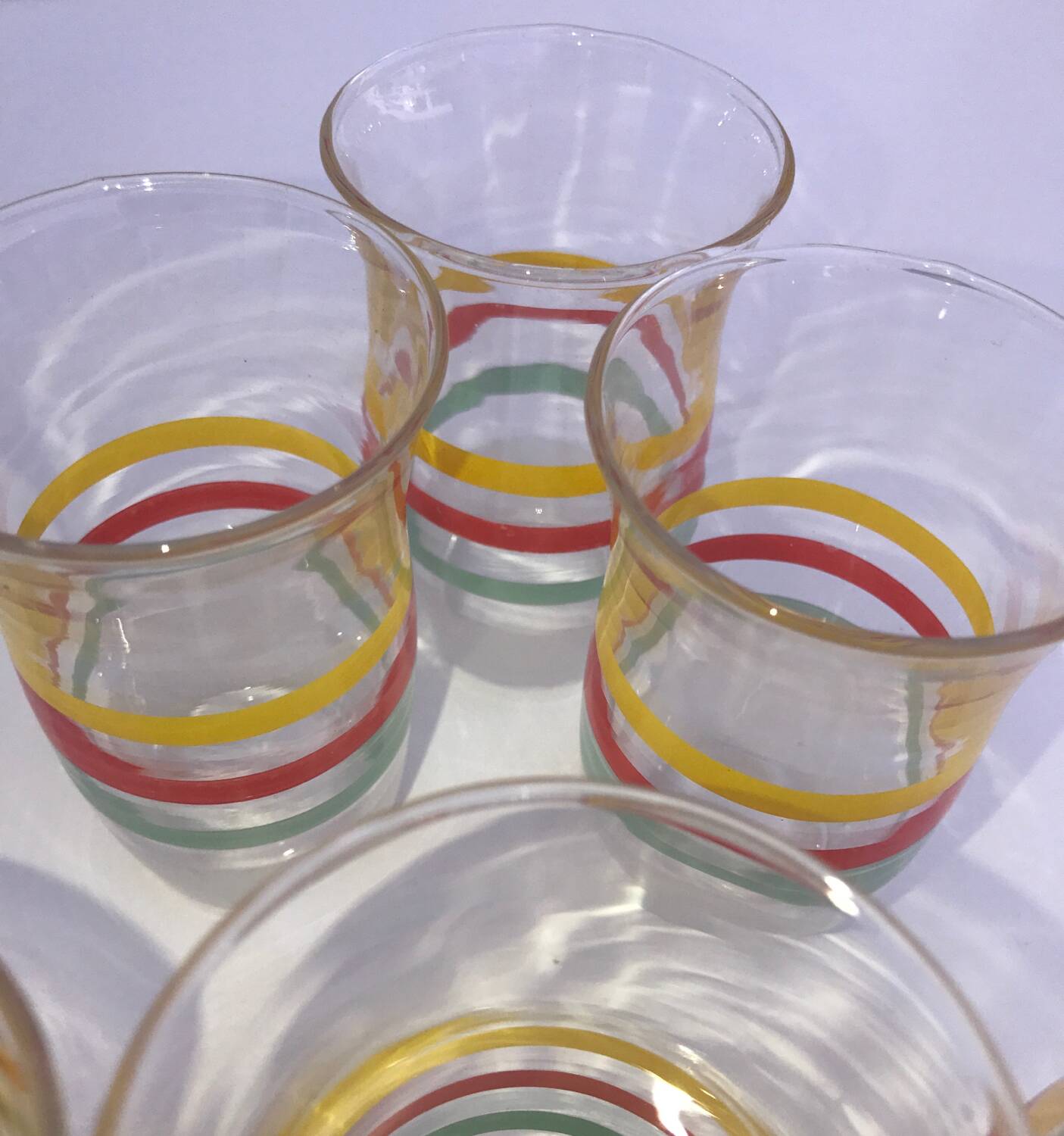 Set of 7 old tricolor glasses
