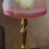 lampe bronze et  abat jour  verre teinté & gravé à l'acide / Art Nouveau , produit d epoque