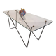 Superb asymmetrical coffee table AIRBORNE 1950s glass and lacquered metal.