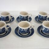 6 Vintage Blue Willow CHURCHILL Cups and Saucers, England