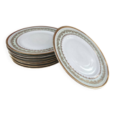 Lot de 8 assiettes plates en porcelaine PL France marli vert d'eau et frise