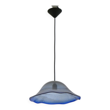 Suspension en verre soufflé dépoli bleu Luminaire style rétro années 70